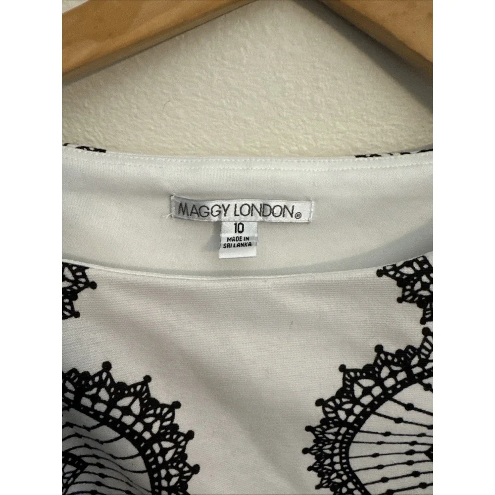 Maggy London Black and White Lace-Print Cap Sleeve Sheath Dress - Picture 4 of 11